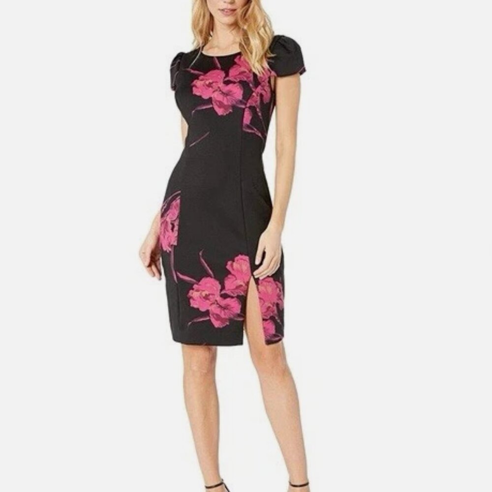 Betsey‎ Johnson Vintage Reissue Black Pink Floral Sheath Dress – Size 2